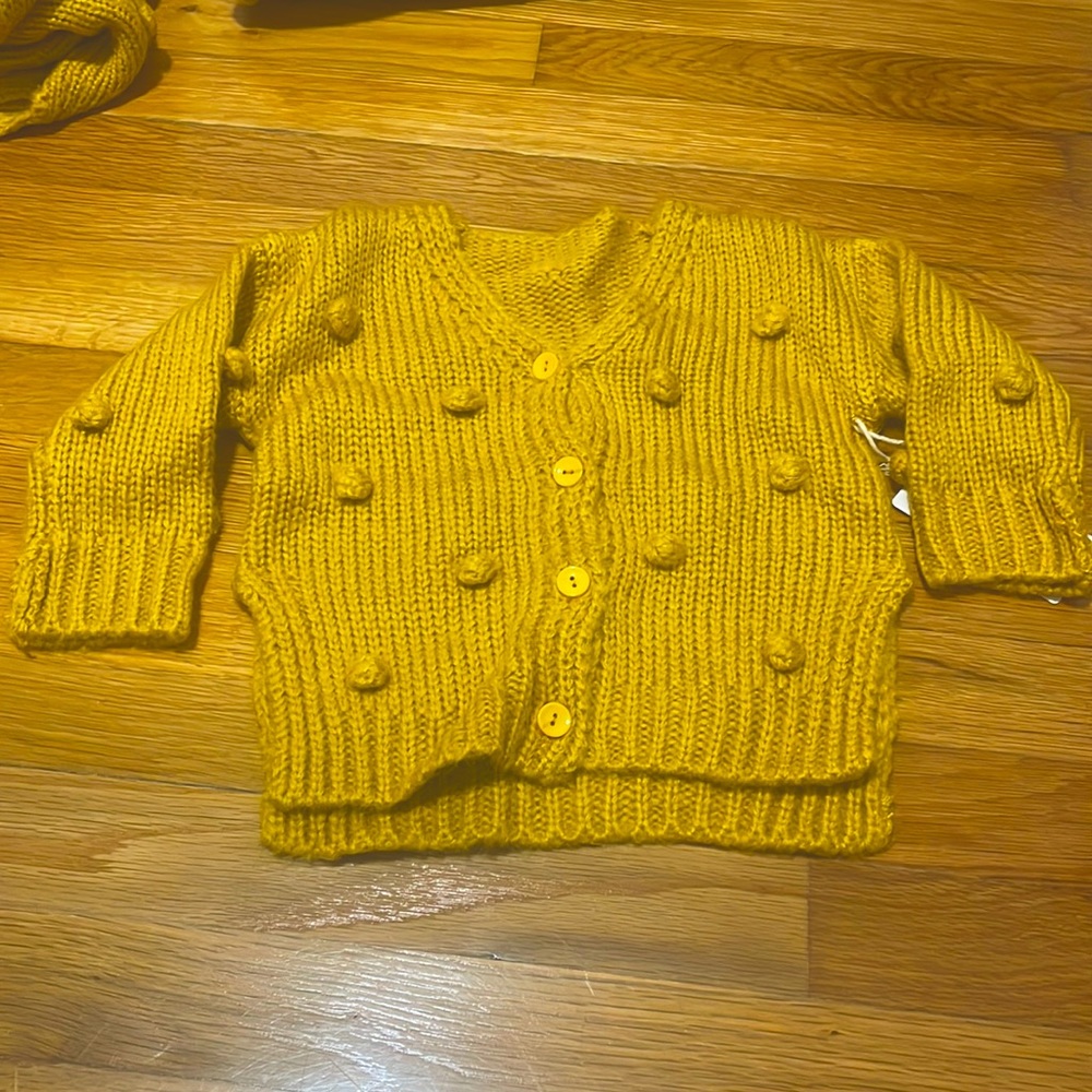 Baby Girl Mustard Pom Pom Knit Sweater